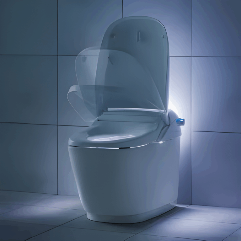 Ao entrar no banheiro, uma luz suave acende automaticamente, iluminando discretamente o vaso sanitário e o chão. A iluminação é leve e confortável, ajudando a evitar que a pessoa desperte completamente durante a noite.