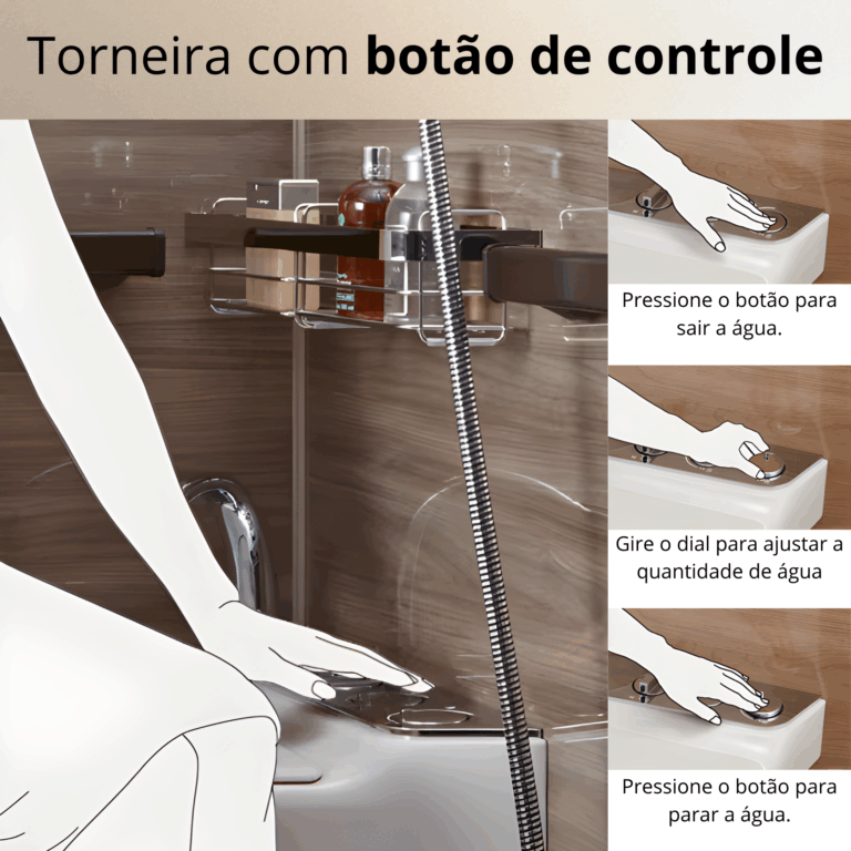 Basta pressionar ou girar para ligar ou desligar a água quente — tudo de forma simples e prática. Seu design moderno e funcional oferece excelente usabilidade e facilidade de limpeza, unindo beleza, conforto e praticidade no dia a dia.